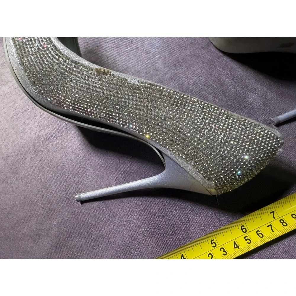 Azalea Wang Silver Rhinestone Embellished Pointed Toe Stiletto Pumps Womens 8